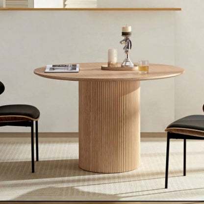 17.71 inch Round Fluted Side Table Circle Small Accent Table Living Room Mid Circle Bedside Table Bedroom Oak