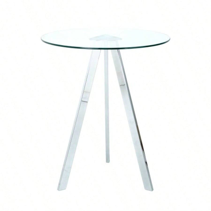 Modern Kitchen Glass dining table ROUND Tempered Glass BAR Table top, BAR Table Metal, electroplated set of 1