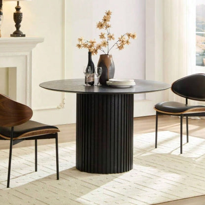 17.71 inch Round Fluted Side Table Circle Small Accent Table Living Room Mid Circle Bedside Table Bedroom Oak