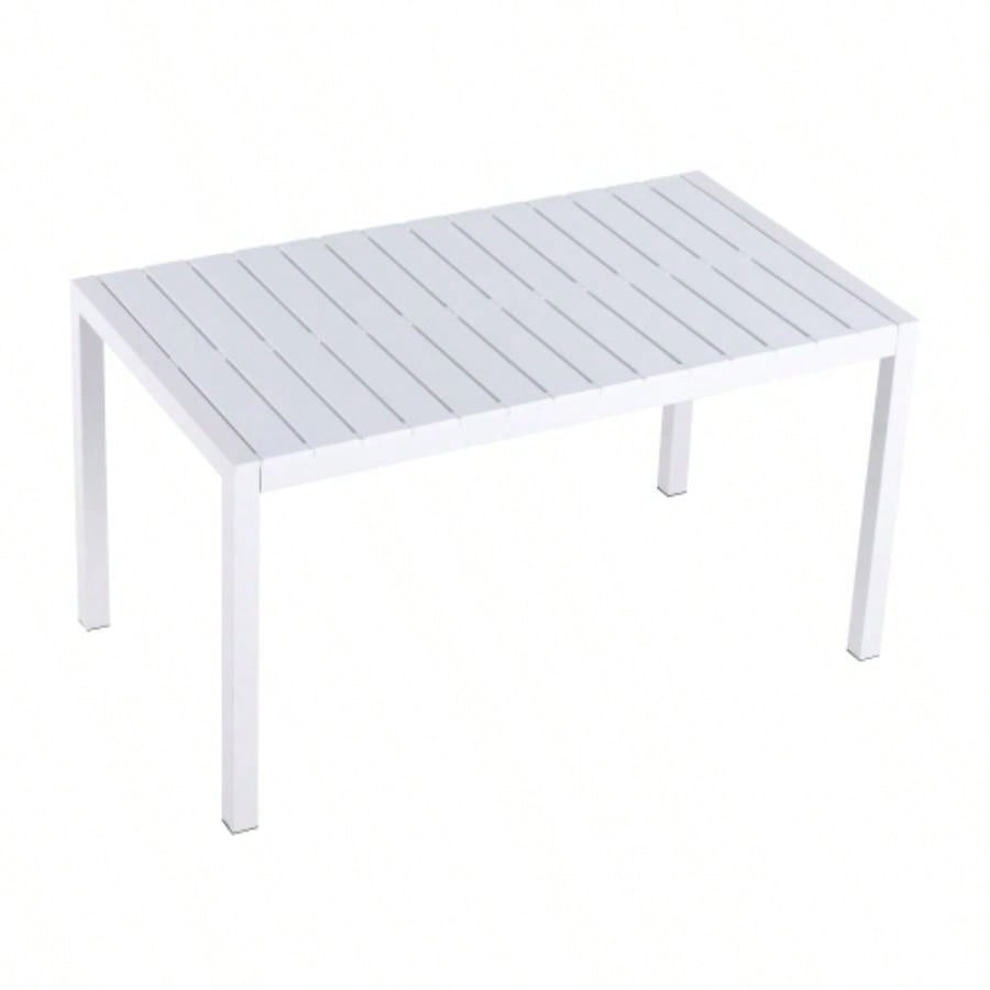 55 Inch White Modern Long Table - Indoor/Outdoor Multi - Purpose Dining Table, Patio Table, Garden Table - Lightweight PP Tabletop with Metal Kitchen, Courtyard, Terrace Gatherings White