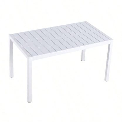 55 Inch White Modern Long Table - Indoor/Outdoor Multi - Purpose Dining Table, Patio Table, Garden Table - Lightweight PP Tabletop with Metal Kitchen, Courtyard, Terrace Gatherings White