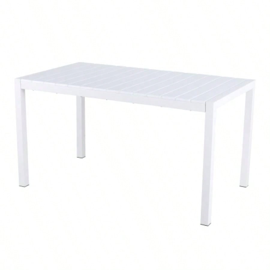 55 Inch White Modern Long Table - Indoor/Outdoor Multi - Purpose Dining Table, Patio Table, Garden Table - Lightweight PP Tabletop with Metal Kitchen, Courtyard, Terrace Gatherings White