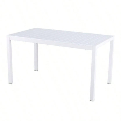 55 Inch White Modern Long Table - Indoor/Outdoor Multi - Purpose Dining Table, Patio Table, Garden Table - Lightweight PP Tabletop with Metal Kitchen, Courtyard, Terrace Gatherings White