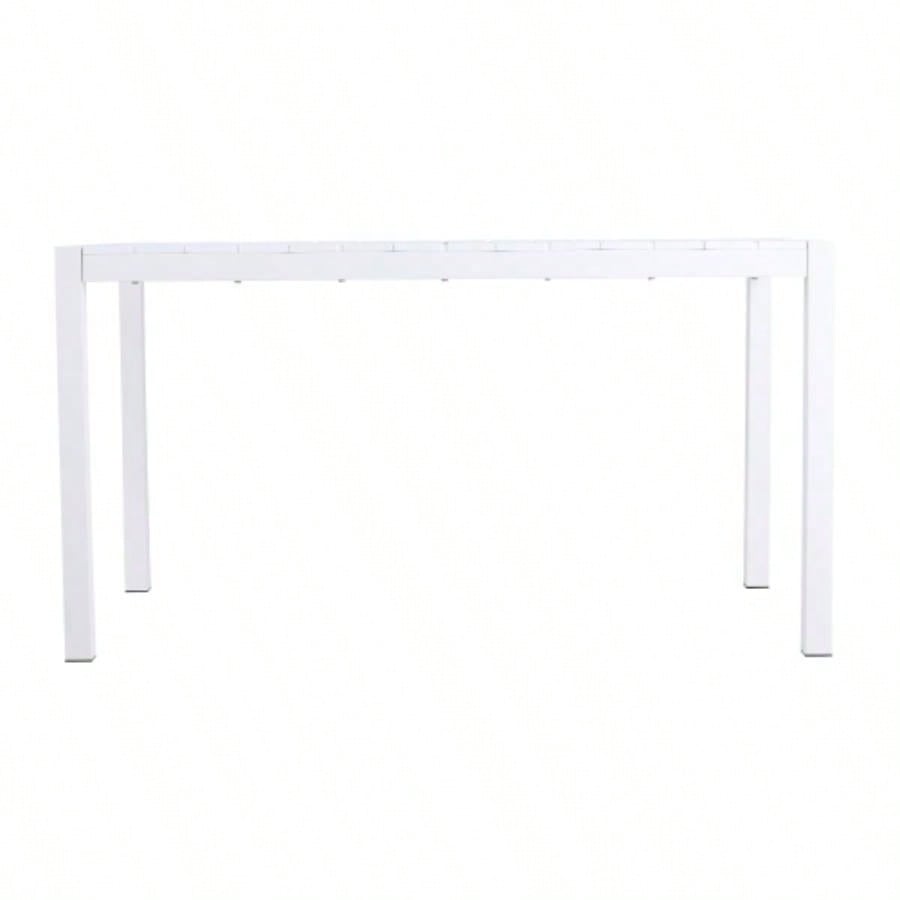 55 Inch White Modern Long Table - Indoor/Outdoor Multi - Purpose Dining Table, Patio Table, Garden Table - Lightweight PP Tabletop with Metal Kitchen, Courtyard, Terrace Gatherings White