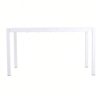 55 Inch White Modern Long Table - Indoor/Outdoor Multi - Purpose Dining Table, Patio Table, Garden Table - Lightweight PP Tabletop with Metal Kitchen, Courtyard, Terrace Gatherings White