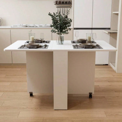 Fully unfolded 51.18 inches white foldable table, suitable small family table or display table convenient, home simple long table, simple and lightweight