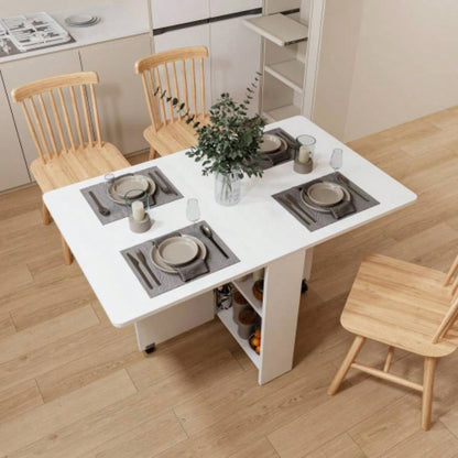 Fully unfolded 51.18 inches white foldable table, suitable small family table or display table convenient, home simple long table, simple and lightweight