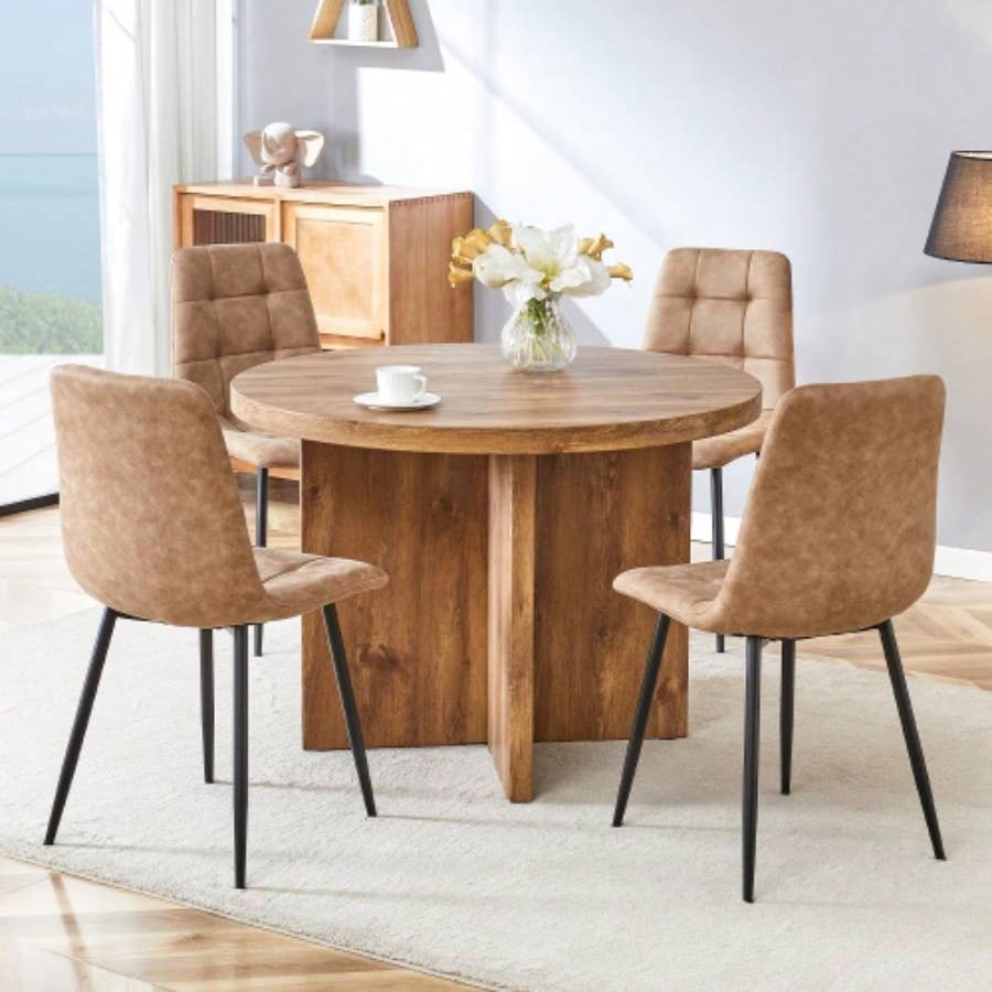 Round Dining Table 4 - 6, 42 Inch Modern Kitchen Table Small Dinner Table MDF Kitchen Dinning Table Cafe Restaurant Wine Bar Home Office Conference