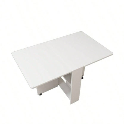 Fully unfolded 51.18 inches white foldable table, suitable small family table or display table convenient, home simple long table, simple and lightweight