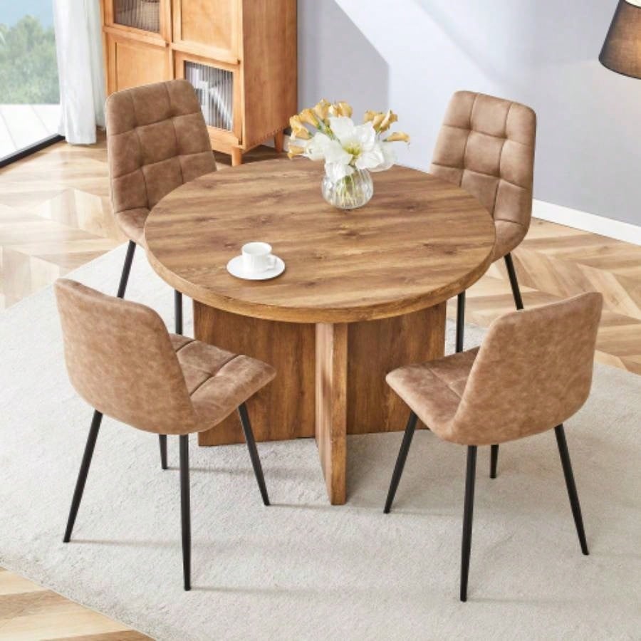 Round Dining Table 4 - 6, 42 Inch Modern Kitchen Table Small Dinner Table MDF Kitchen Dinning Table Cafe Restaurant Wine Bar Home Office Conference