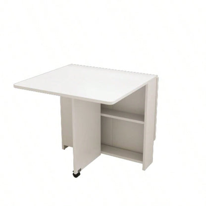 Fully unfolded 51.18 inches white foldable table, suitable small family table or display table convenient, home simple long table, simple and lightweight