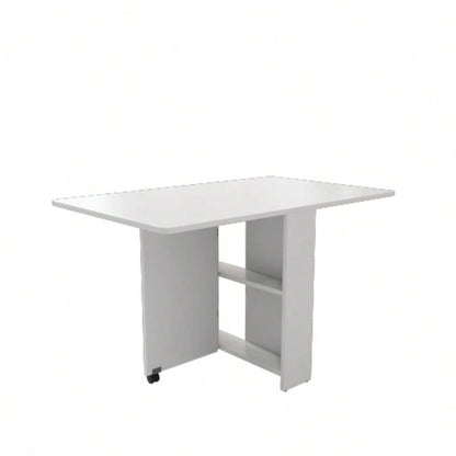 Fully unfolded 51.18 inches white foldable table, suitable small family table or display table convenient, home simple long table, simple and lightweight