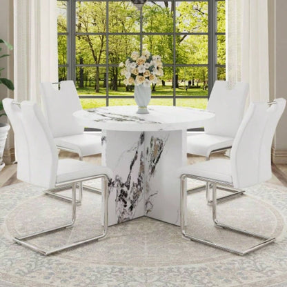 Round Dining Table 4 - 6, 42 Inch Modern Kitchen Table Small Dinner Table MDF Kitchen Dinning Table Cafe Restaurant Wine Bar Home Office Conference