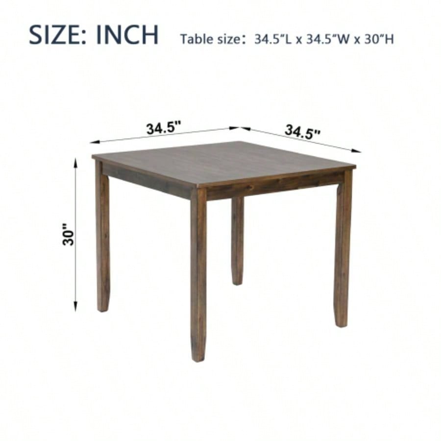 Wooden Dining Square Table, Kitchen Table Small Space, 4 Person Dining Table, WalnutONLY TABLE
