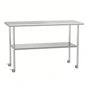 Stainless Steel Table 24x 60 Inches Metal Prep Table with wheels Adjustable Undershelf, Stainless Table Commercial Kitchen, Outdoor, Restaurant, Hotel Garage