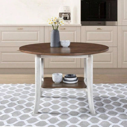 45.7inch Round Dining Table With Shelf Height 30 inch Modern Farmhouse Retro Design