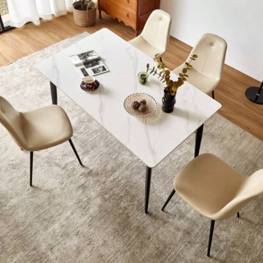 Dining Table Table 55 Rectangular White Kitchen Table with Porcelain Table Top and Metal, Dining Room Table 4, Mid Dinner Table Living Room and Office, Table Only