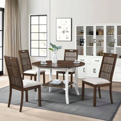 45.7inch Round Dining Table With Shelf Height 30 inch Modern Farmhouse Retro Design