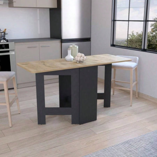 Folding Table with Expandable Design in 3 Forms, Black/ Macadamia
