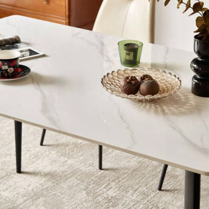 Dining Table Table 55 Rectangular White Kitchen Table with Porcelain Table Top and Metal, Dining Room Table 4, Mid Dinner Table Living Room and Office, Table Only
