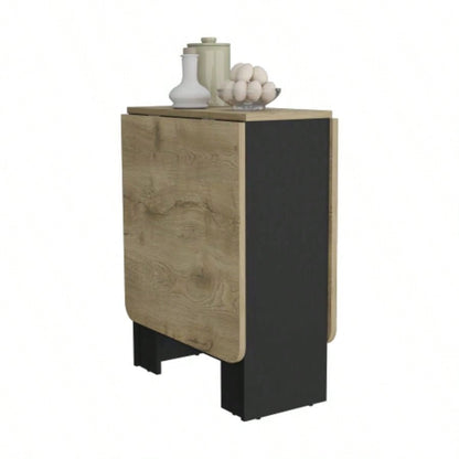 Folding Table with Expandable Design in 3 Forms, Black/ Macadamia