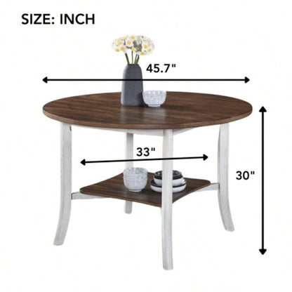 45.7inch Round Dining Table With Shelf Height 30 inch Modern Farmhouse Retro Design