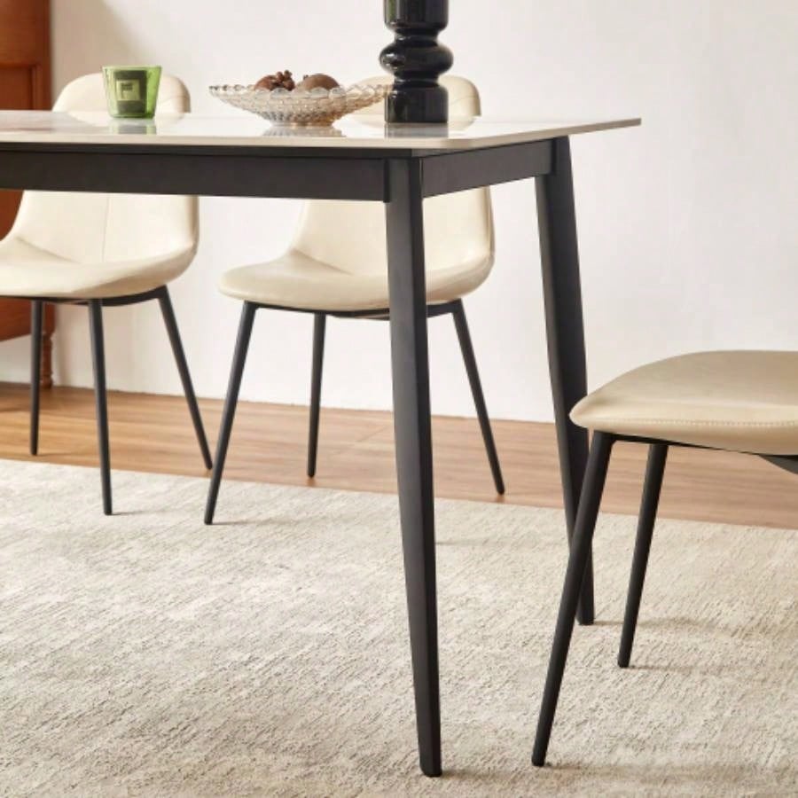 Dining Table Table 55 Rectangular White Kitchen Table with Porcelain Table Top and Metal, Dining Room Table 4, Mid Dinner Table Living Room and Office, Table Only