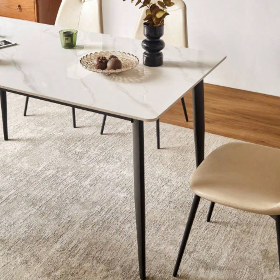 Dining Table Table 55 Rectangular White Kitchen Table with Porcelain Table Top and Metal, Dining Room Table 4, Mid Dinner Table Living Room and Office, Table Only