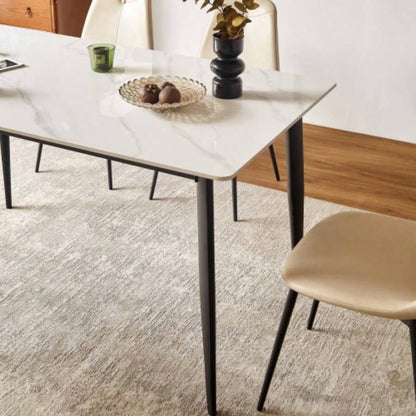 Dining Table Table 55 Rectangular White Kitchen Table with Porcelain Table Top and Metal, Dining Room Table 4, Mid Dinner Table Living Room and Office, Table Only