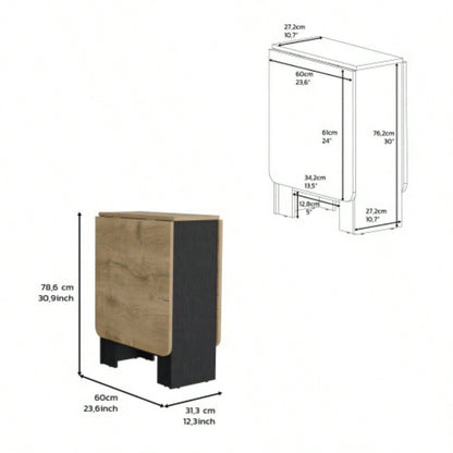 Folding Table with Expandable Design in 3 Forms, Black/ Macadamia