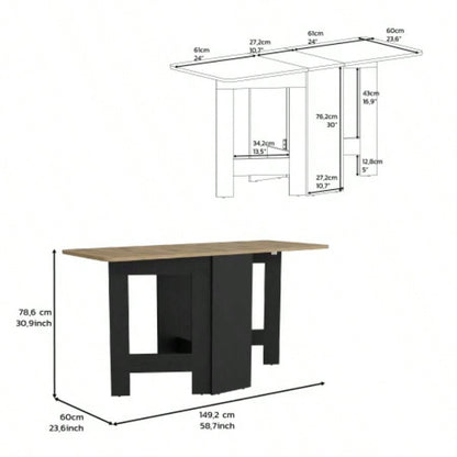 Folding Table with Expandable Design in 3 Forms, Black/ Macadamia