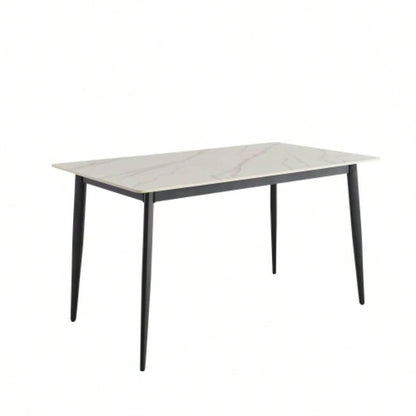 Dining Table Table 55 Rectangular White Kitchen Table with Porcelain Table Top and Metal, Dining Room Table 4, Mid Dinner Table Living Room and Office, Table Only