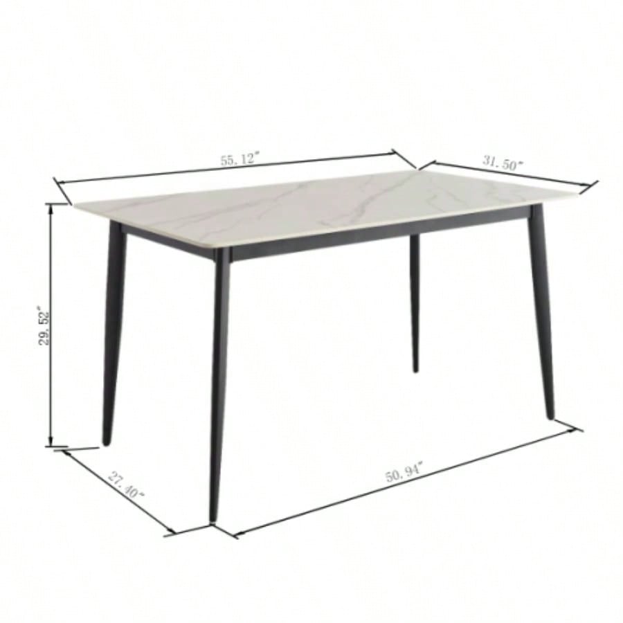 Dining Table Table 55 Rectangular White Kitchen Table with Porcelain Table Top and Metal, Dining Room Table 4, Mid Dinner Table Living Room and Office, Table Only