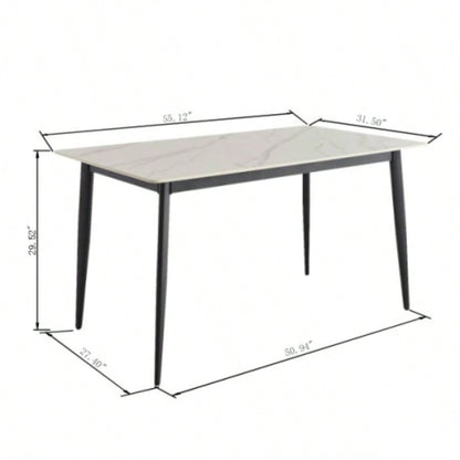 Dining Table Table 55 Rectangular White Kitchen Table with Porcelain Table Top and Metal, Dining Room Table 4, Mid Dinner Table Living Room and Office, Table Only