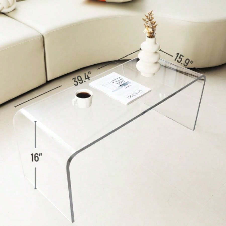 HOMCOM 39.25 Long Rectangle All Acrylic 15mm Thick Waterfall Coffee Table,