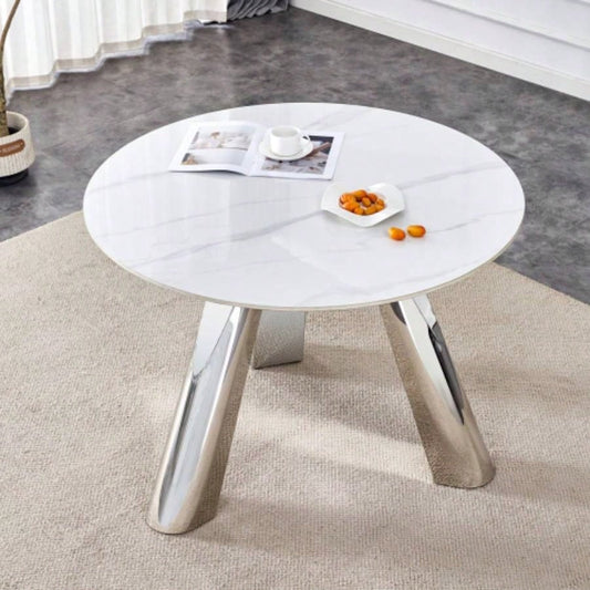 42 Luxury Sintered Stone Table: 0.45 Durable Top+ 6 Steel, 350lb Capacity, Stain/Heat - Resistant White/Gray Veined Surface - Modern Minimalist Design - W1512S00110