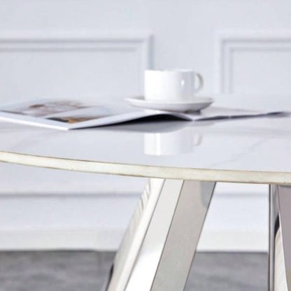 42 Luxury Sintered Stone Table: 0.45 Durable Top+ 6 Steel, 350lb Capacity, Stain/Heat - Resistant White/Gray Veined Surface - Modern Minimalist Design - W1512S00110