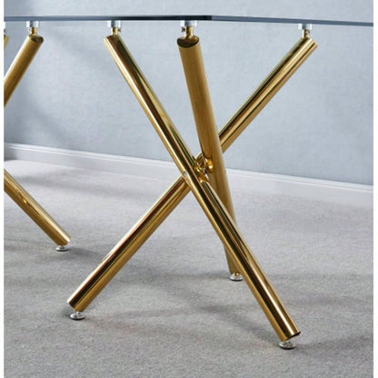 Rectangular Tempered Glass Dining Table with Double Stainless Steel Base, Modern Dining Room Interior Design, 6 People
