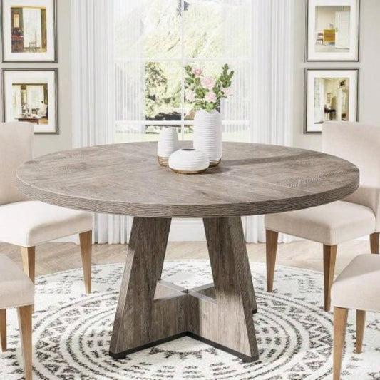 47 Round Farmhouse Dining Table - Rustic Wood Kitchen Table 4, Base Wooden Dinner Table Dining Room, Breakfast Nook, or Living Area