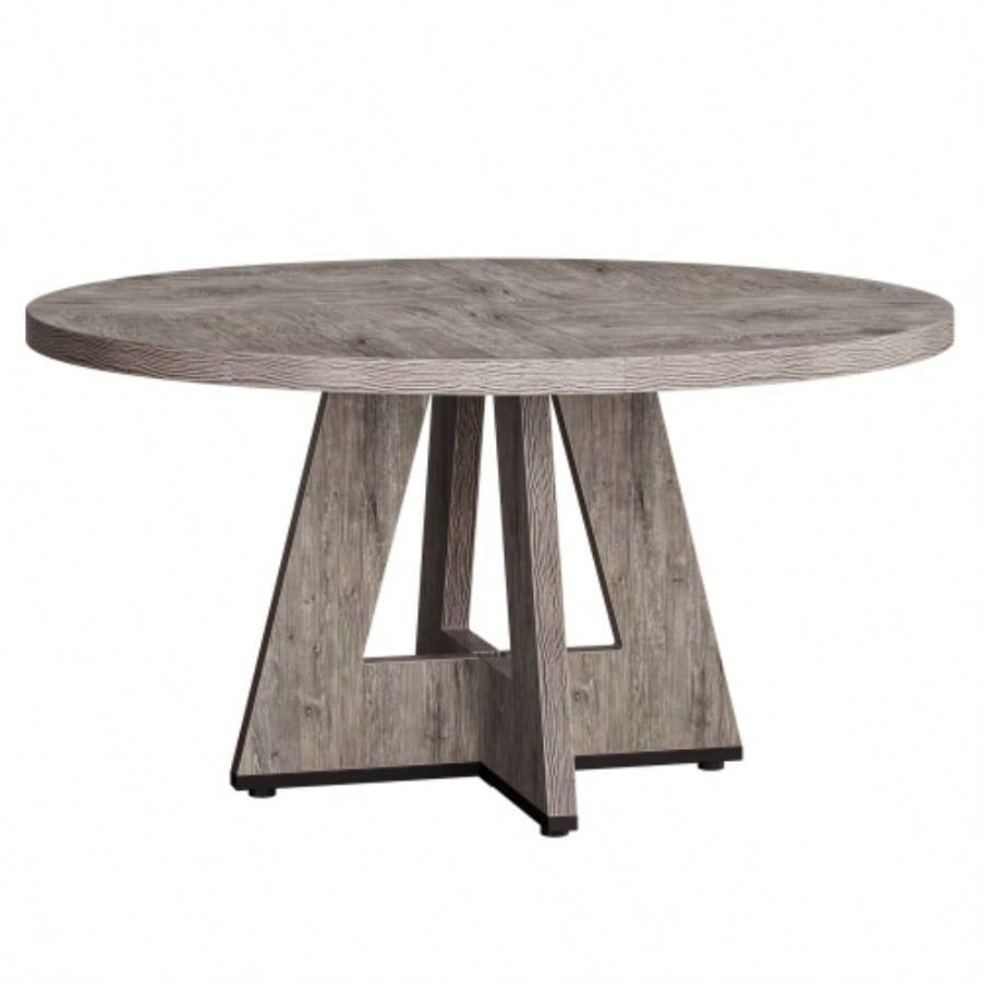47 Round Farmhouse Dining Table - Rustic Wood Kitchen Table 4, Base Wooden Dinner Table Dining Room, Breakfast Nook, or Living Area