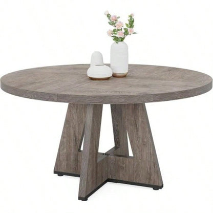 47 Round Farmhouse Dining Table - Rustic Wood Kitchen Table 4, Base Wooden Dinner Table Dining Room, Breakfast Nook, or Living Area