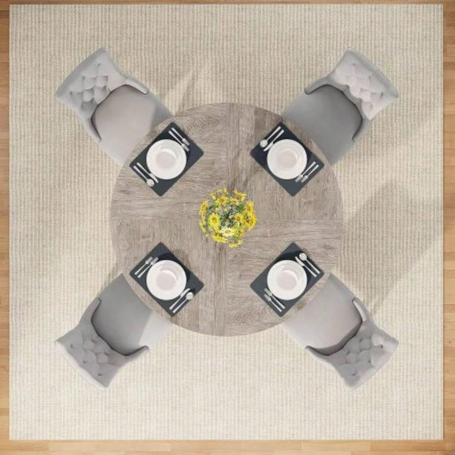 47 Round Farmhouse Dining Table - Rustic Wood Kitchen Table 4, Base Wooden Dinner Table Dining Room, Breakfast Nook, or Living Area