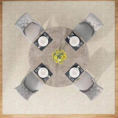 47 Round Farmhouse Dining Table - Rustic Wood Kitchen Table 4, Base Wooden Dinner Table Dining Room, Breakfast Nook, or Living Area