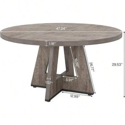 47 Round Farmhouse Dining Table - Rustic Wood Kitchen Table 4, Base Wooden Dinner Table Dining Room, Breakfast Nook, or Living Area