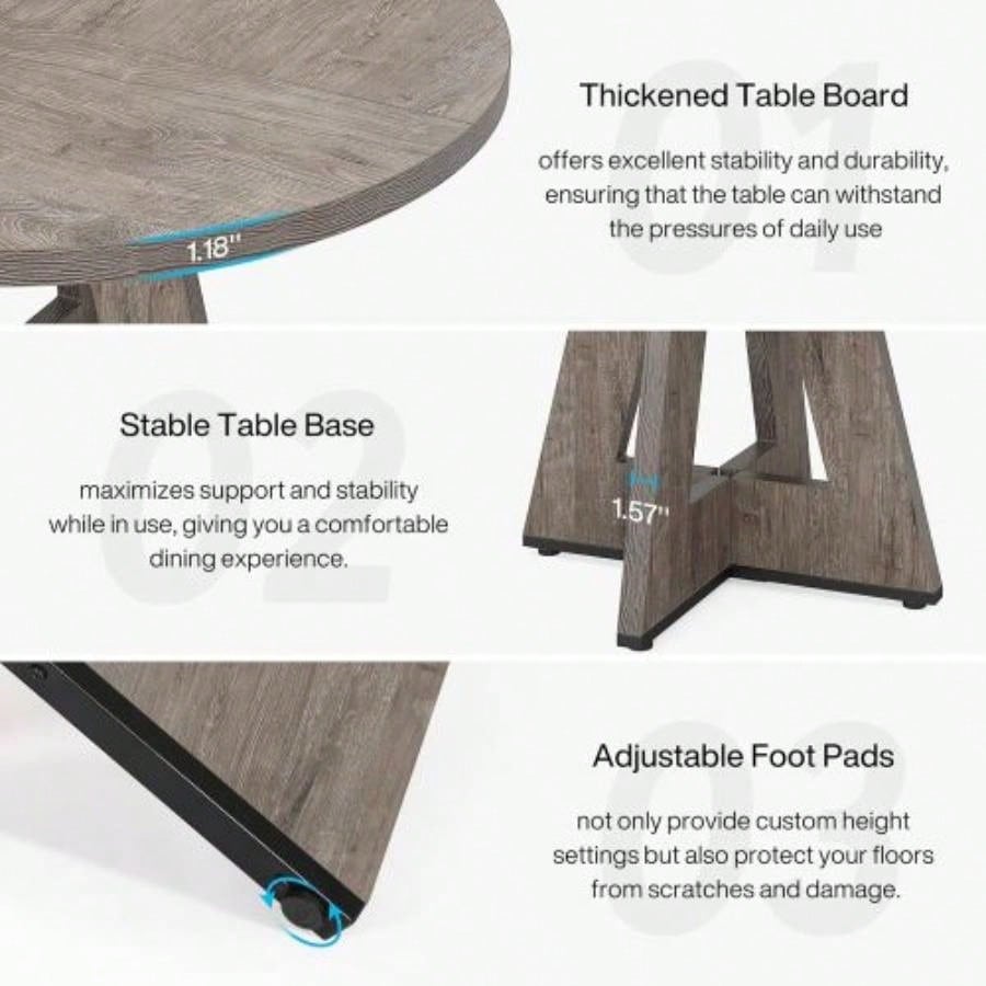 47 Round Farmhouse Dining Table - Rustic Wood Kitchen Table 4, Base Wooden Dinner Table Dining Room, Breakfast Nook, or Living Area