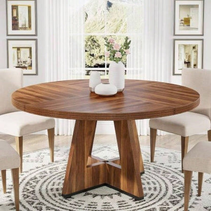 47 Round Farmhouse Dining Table - Rustic Wood Kitchen Table 4, Base Wooden Dinner Table Dining Room, Breakfast Nook, or Living Area