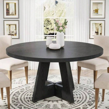 47 Round Farmhouse Dining Table - Rustic Wood Kitchen Table 4, Base Wooden Dinner Table Dining Room, Breakfast Nook, or Living Area