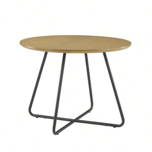 Modern Metal and Wood Curved X - Base Round Dining Table - English Ash