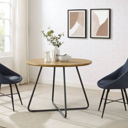 Modern Metal and Wood Curved X - Base Round Dining Table - English Ash