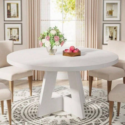 47 Round Farmhouse Dining Table - Rustic Wood Kitchen Table 4, Base Wooden Dinner Table Dining Room, Breakfast Nook, or Living Area